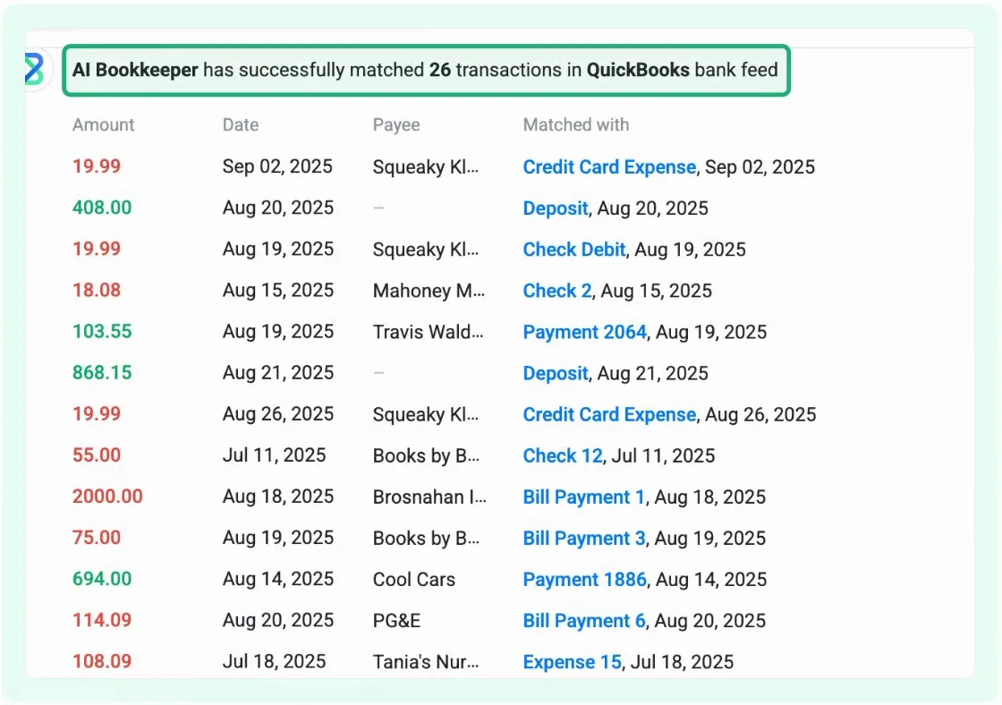 Booke matching bank transactions to bills, payments and expenses in QuickBooks Online